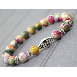 Damen Zen Ethnic Armband mit natürlichen roten, grünen und weißen Jade-Perlen und tibetischen Perlen