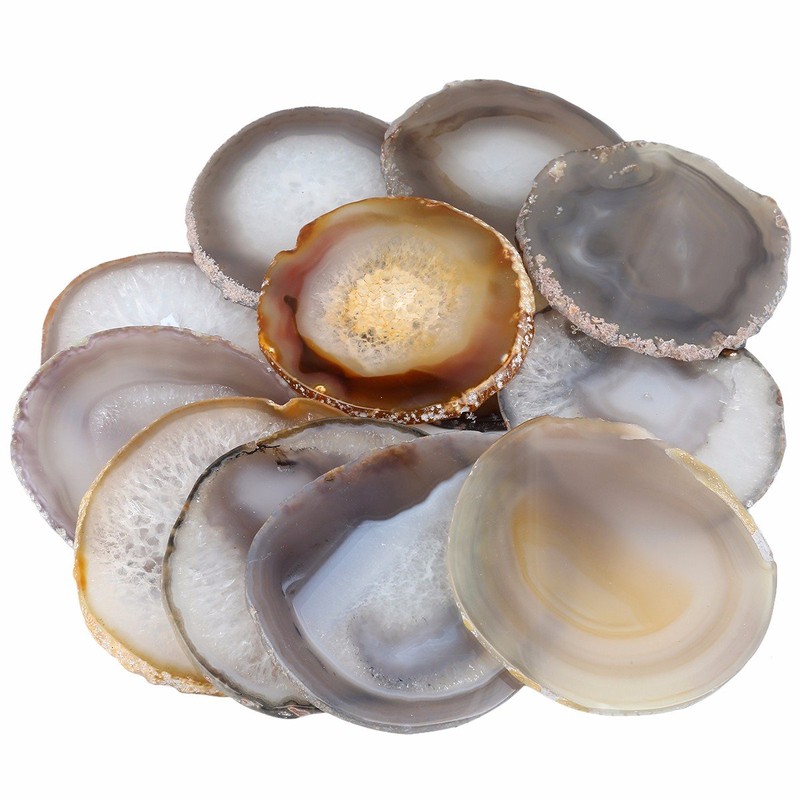 Shanxing Natural Crystal Agate Coasters Set of 2, Agate Slice