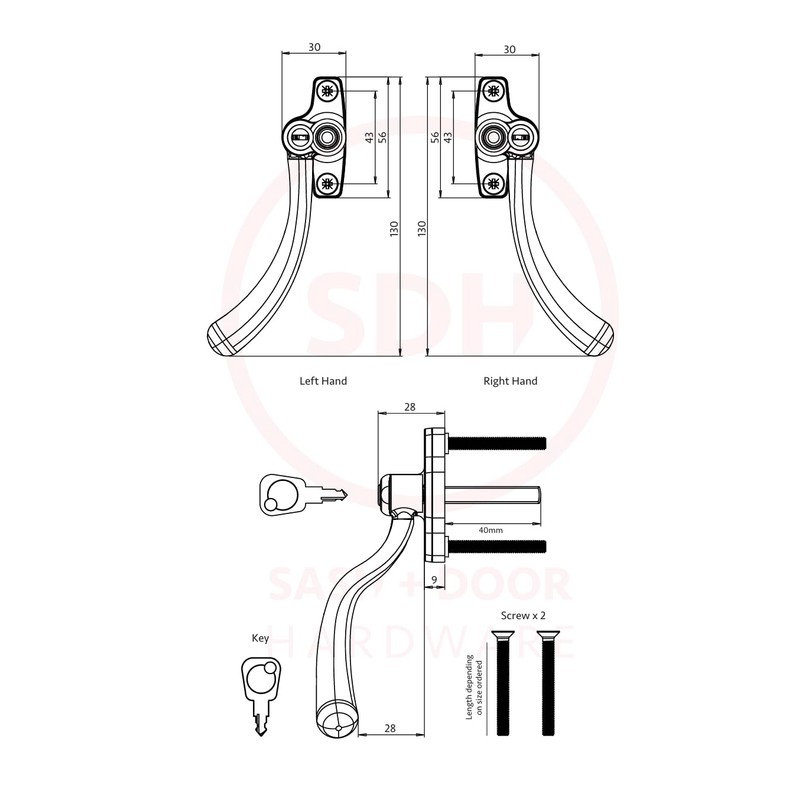 Timber Series Tear Drop Espag Window Handle (Key Locking) -