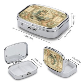 Metal Pill Box 2 Compartment Travel Pill Organizer Case(Retro Mermaid)