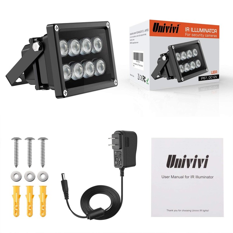 Univivi IR Illuminator 90 Degree Wide Angle 8-LEDs IR Infrared