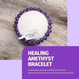 WOODVIR Premiun Uruguayan 6A Grade Natural Amethyst Bracelet, High Vibes Healing Stone for Stress Relief, Chakra Meditation Jewelry & Decor
