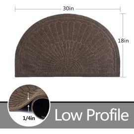 Half Round Entrance Rug Waterproof Floor Mat Shoes Scraper Doormat, 18''x30'' Patio Rug Dirt Debris Mud Trapper Out Door Mat Low Profile Washable Carpet