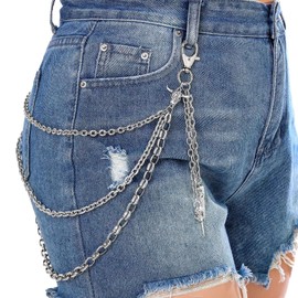 Navoky Punk Jean Chain Star Goth Layered Y2K Pant Wallet Chains Silver Hip Hop Pocket Chains Belt for Women and Men (H)