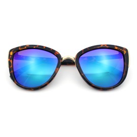 SA106 Womens Color Mirror Mirrored Lens Oversize Cat Eye Sunglasses Tortoise Gold Teal Mirror