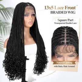 Quick Wig Lace Front Braided Wig with Baby Hair 13X5 Lace Front Braids Wig for Black Women Goddess Twist Braid Wigs 24 Inch Synthetic Double Lace Frontal Braids Wig 1B