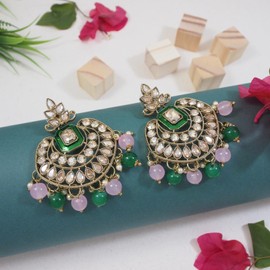 I Jewels Gold Plated Indian Wedding Bollywood Kundan Pearl Chandbali Earrings For Women (E3254GPi), Free Size, No Gemstone