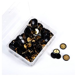 SHTGOI Pack of 100 Drawing Pins, Round Thumbtacks, Decorative Pins, Marking Pins, Thumbtacks with Plastic Heads and Steel Tips, Round Pins for Photos, Cork, Pin Board, Black