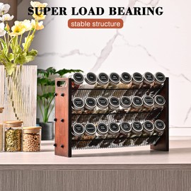 Spice Rack Organizer for Cabinet, Seasoning Organizer with 28 Empty Spice Jars, 180 Spice Labels, Rustic Wooden Spice Organizer for Cabinet Kitchen, Pantry, Countertop or Wall Mount