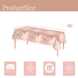 yayafunfun 50th Birthday Table Decoration 2pcs Rose Gold 50th Table Cloth,Happy 50th Birthday Tablecloth for Ladies Women,137 * 274cm Plastic Tablecloths Table Cover 50th Birthday Decorations for Her