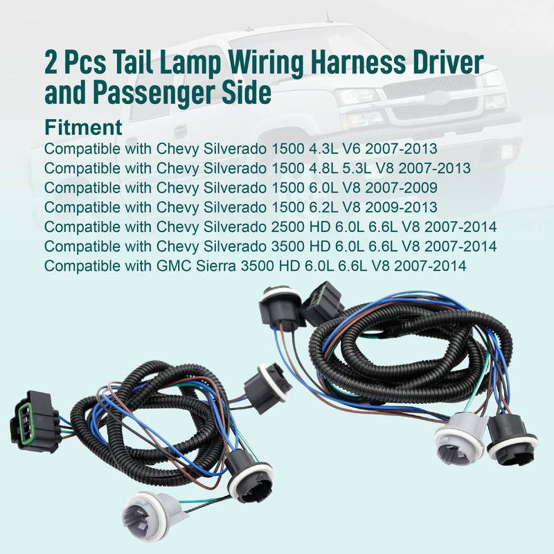 Tail Lamp Wiring Harness Driver and Passenger Side Fit for