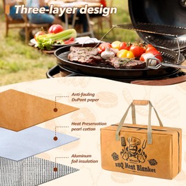 Wisreach BBQ Blanket for Resting Meat Insulated Brisket Resting Blanket for Smoking, 18in Reusable with Handle Strap，Mouth for Large Briskets/Pork Shoulders/Turkeys/Picnic BBQ Party