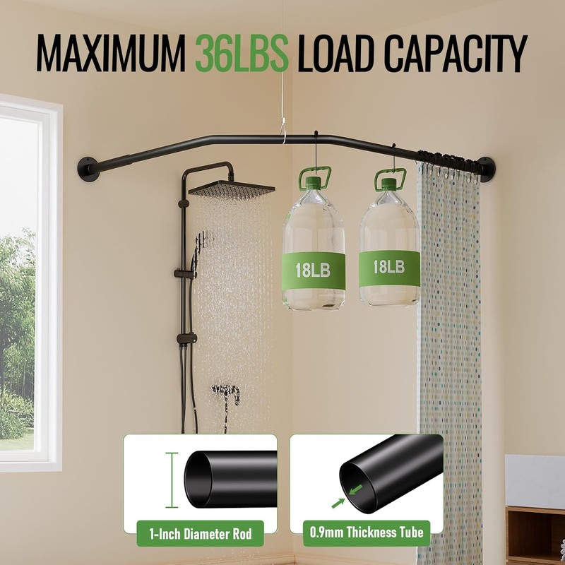 Diamond Shaped Shower Curtain Rod, Adjustable [Both Sides: 22.5" -