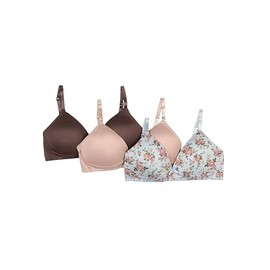 TAHARI Girls' 3-Pack Molded Wire-Free Training Bras – Adjustable Straps, Soft Comfortable Fabric, Perfect for Teens and Beginners, Blue Floral, 32A