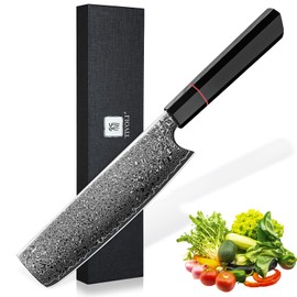 TIVOLI Damascus Nakiri Knife, Hand-ground Sharp Edge Meat Cleaver Kitchen Knives with 67-Layer Hand-Forged VG10 High Carbon Steel for Chopping Vegetable, Octagonal Handle，GIft for Dad,Mom