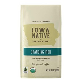 Iowa Native Fair Trade Organic 10 Ounce Ground Coffee, Branding Iron Dark Roast