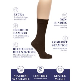 HUGH UGOLI Womens Soft Bamboo Dress Socks, Thin Crew Socks for Business, Trouser & Casual, Non-Binding & Breathable, 3 Pairs, Brown, Shoe Size: 9-12
