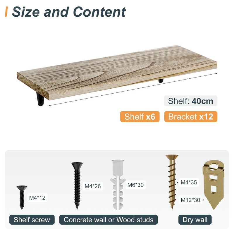 SKYSEN Floating Shelves for Wall Set of 6, 15.7in Wood
