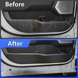 Car Door Anti Kick Pad for Ford F-150 F150 2021 2022 2023 2024 2025 Lightning Accessories Carbon Fiber Style Leather Sticker Door Sill Protector Cover Edge Guard Side Mat Interior Decoration Dirty
