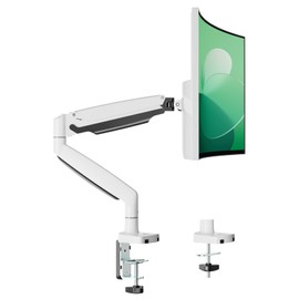UPGRAVITY Ultrawide Monitor Arm for 13 to 34 inch Flat/Curved Computer Screen, Gas Spring Single Monitor Mount Holds up to 26.5 lbs, Clamp & Grommet Base, VESA 75x75/100x100mm, White