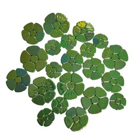 1.1 LB Random Iridescent Flower Ceramic Mosaic Tiles for DIY Crafts,3 Size Flowers Mosaic Pieces for Artwork,Photo Frames,Cups,Flower Pots,Fish Tank,Vases,Make Stepping Stones (Green)