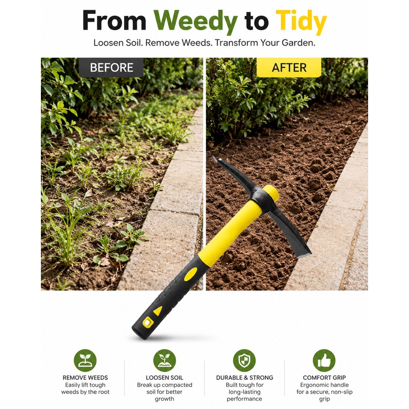 Double-Head Garden Pickaxe for Digging and Soil Loosening – Compact