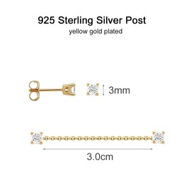 BRAYEG Gold Chain Earrings Double Piercing 3mm Cubic Zirconia Double Stud Earrings Hypoallergenic Jewelry Gift for Women