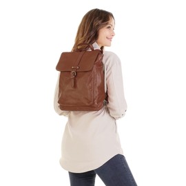 Samantha Look Women's Genuine Leather Backpack, Made in Italy, City Daypack with Magnetic Closure, Small Leather Backpack with Carry Handle, 021380, Cognac, Unit size