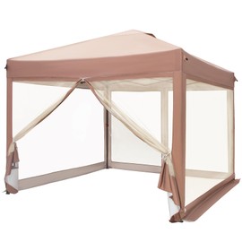 Sophia & William Canopy Tent Pop Up 10x10 ft, Outdoor Patio Portable Commercial Canopies Shelter with Screen Mesh, Roller Bag, 8 Stakes, 4 Guy Ropes, UPF50+ (Brown)