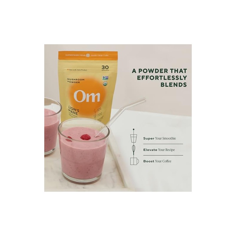 Om Organic Mushroom Nutrition Lions Mane Memory, Focus, Nerve Health,