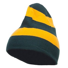 Striped Knit Short Beanie - Green Gold OSFM