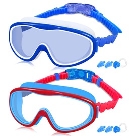 COOLOO 2-PACK Kids Swimming Goggles, Kids Swim Goggles Junior Children Girls Boys Early Teens Age 3-15, with Anti-Fog, Waterproof, Protection Lenses, Crystal Clear Wide Vision