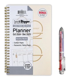 PlanAhead See it Bigger October 2024 - December 2025 Year Round Monthly/Weekly Planner 8.75" x 5.5" x 0.5'' / Medium Size and 6 in 1 Multicolor Ballpoint Colorful Ink Pen.