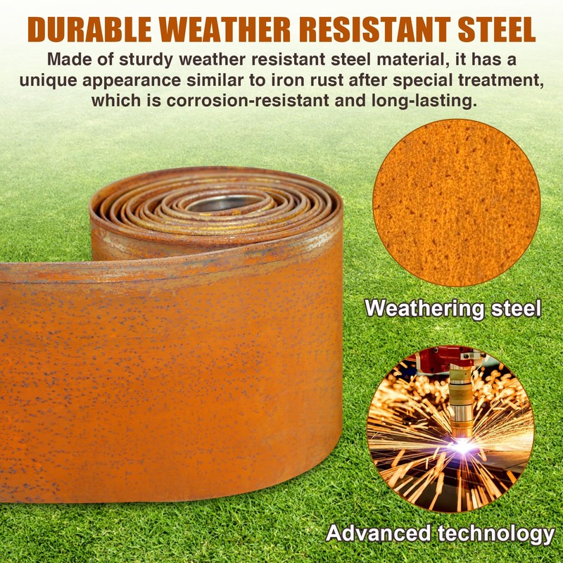 Corten Steel Garden Edging 5.5" x 32.8', Metal Rusted Landscape