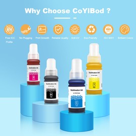 CoYlBod Sublimation Ink for Supertank Refilled Ink Bottles Compatible for ET-2800 ET-2803 ET-2720 ET-4700 ET-4750 ET-4760 ET-2700 ET-2750 ET-2760 ET-3710 ET-15000 ET-3700 ET-3750 ET-3760 ET-3850