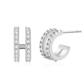 Obidos 14K Gold Plated Double Huggie Hoop Earrings for One Hole | Illusion Stud Earrings for Women