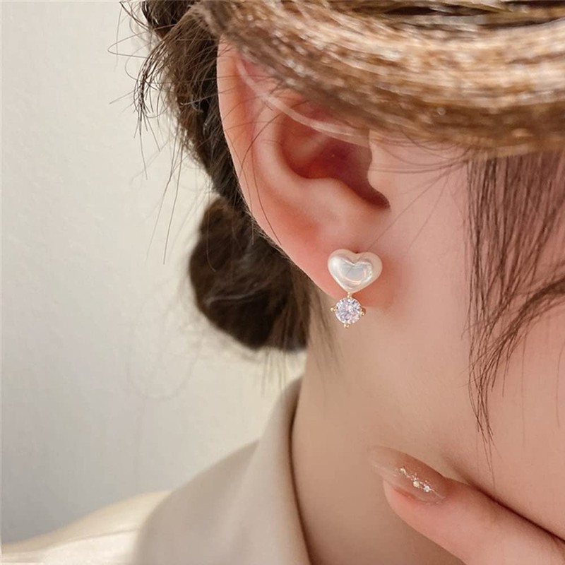MIKAMU Pearl Ring Earrings, Popular, Finest, Zirconia, 18K Gold, RGP,
