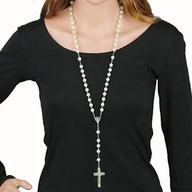 Wixine 2Pcs Luminous Christian Catholic Cross Rosary Necklace Glowing Light in Dark Beaded Rosary Necklaces for Men Women Christians