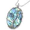 SUNYIK Oval Abalone Shell Stone Pendant Necklace,Silver Plated Wire Wrapped