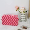 1Pc Checkered Makeup Bag Knitted Cosmetic Bag,Large Capacity Makeup Bag