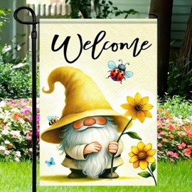 BlissYard Welcome Spring Summer Gnome Decorative Garden Flag Double Sided 12 x 18 Floral Flowers Butterfly Yard Outside Outdoor Decorative Flag Farmhouse Small Home Decor