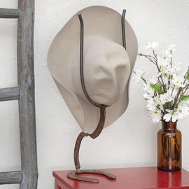 Black Forest Décor - Horseshoe Cowboy Hat Stand - Western Rustic Metal Hat Holder, 8"W x 7"D x 21"H