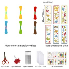 FREEBLOSS 6 Set Paper Cranes Cross Stitch Bookmark Kits,DIY Bookmarks Cross Stitch Kits, Stamped Embroidery Bookmarks for Beginners Embroidery Kit for Everyone DIY Embroidery Bookmarks
