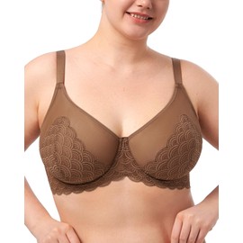 HSIA Minimizer Bras for Women Full Coverage Lace Full Figure Plus Size Bra - Mermaid Scales Coffee Brown