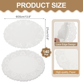 sourcing map 140pcs Paper Doilies, 13.8" x 10.6" Oval Lace Doilies Disposable Paper Placemats for Christmas Tableware Decoration White