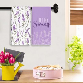 RZQIJ Watercolor Purple Lavender Flowers Floral Spring Kitchen Towels Dish Towels Dishcloth, Seasonal Summer Decor for Kitchen Bathroom Home, 16 x 24 Farmhouse Decoration Hand Towels Set of 2.(110)