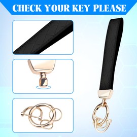 QBUC Leather Wristlet Keychain, Wrist Car Key Chain, with 2 Key Rings ＆ Anti-Lost D Ring, Key Fob Wristband for Women (Black)