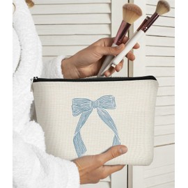 BARPERY Coquette Trendy Preppy Makeup Bag Light Blue Bow Aesthetic Makeup Cosmetic Bag, Cute Makeup Bag, Preppy Stuff, Coquette Stuff, Preppy Gifts, Cute Makeup Pouch