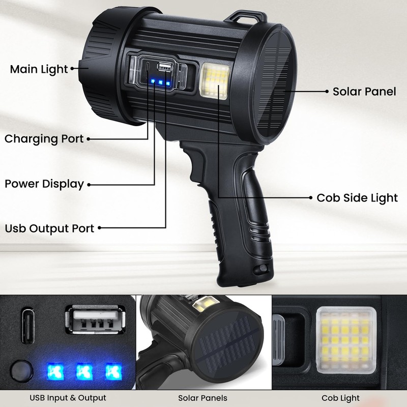 BERCOL Rechargeable Spotlight,2000000 LM Super Bright Handheld Spot Light LED