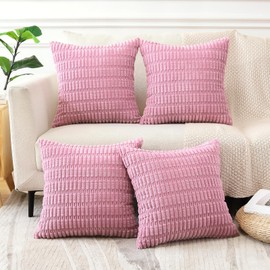 Sungeek Set of 4 Soft Corduroy Decorative Cushion Covers 45x45cm Square Striped Throw Pillow Covers 18x18 Inch for Sofa Couch Living Room Patio Farmhouse Boho Home Decor Pillowcases (Taro Purple)